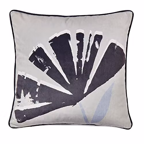 Fusion Alma Soft Touch Velvet Floral Filled Cushion, Black and Beige, W/D/H: 43 x 43 x 43 cm – 2