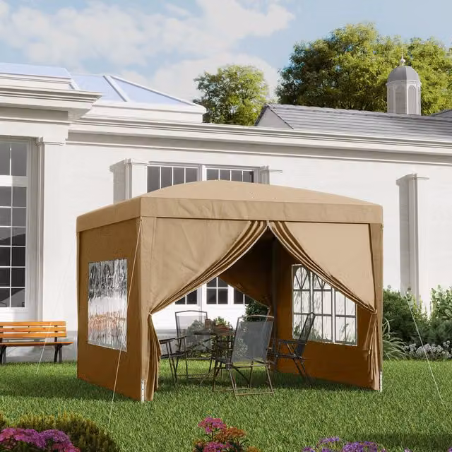 Outsunny Pop Up Gazebo Party Tent Canopy in Beige and Brown with Steel Frame