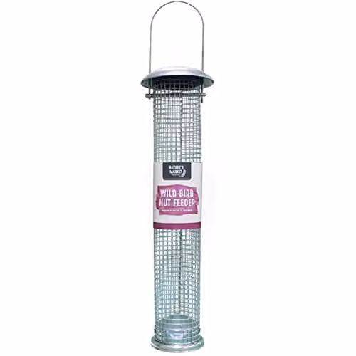 Natures Market BF019 Large Deluxe Hanging Steel Nut and Peanut Bird Feeder in Transparent and Silver