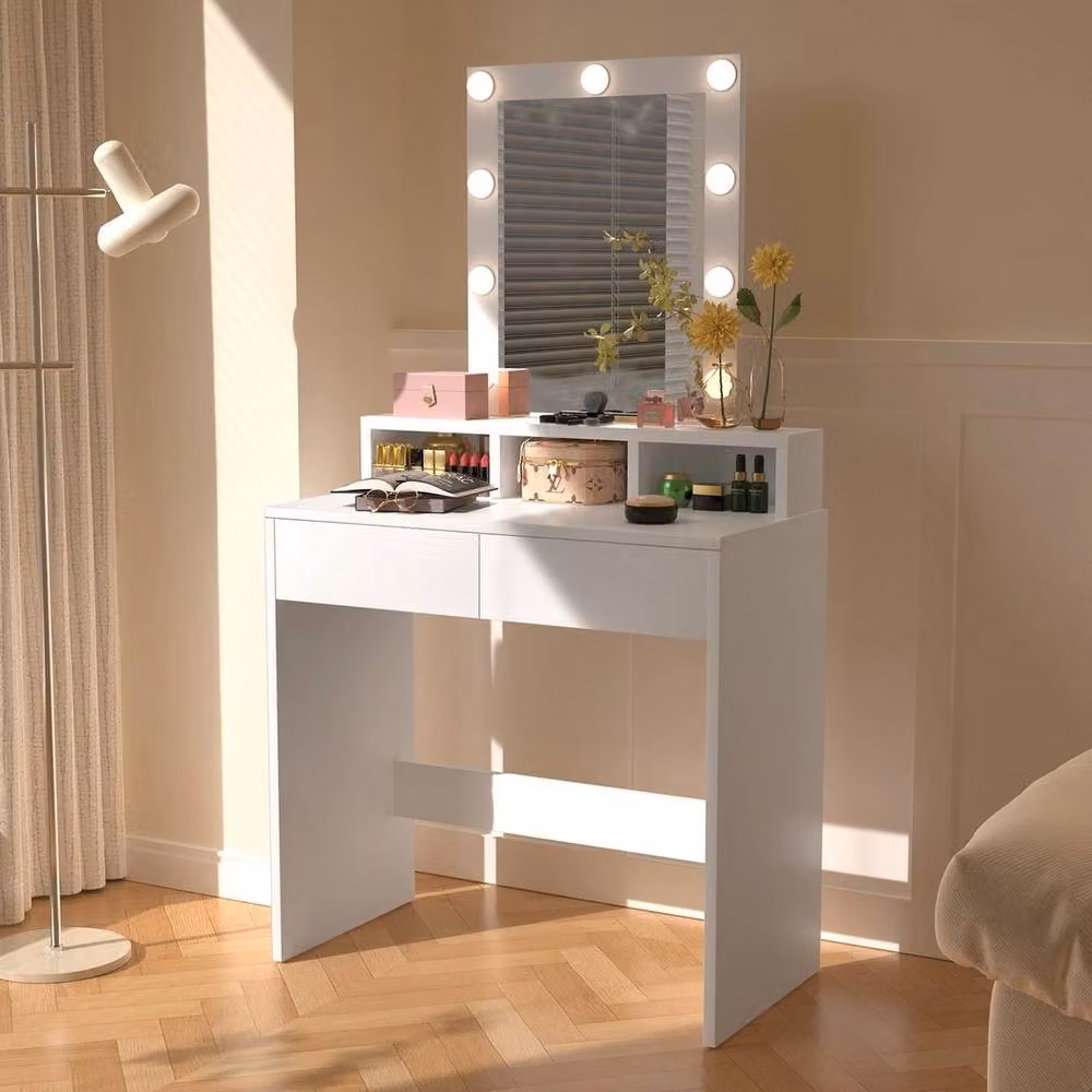 SPETLEK Modern White Hollywood LED Dressing Table and Makeup Vanity Set – 3