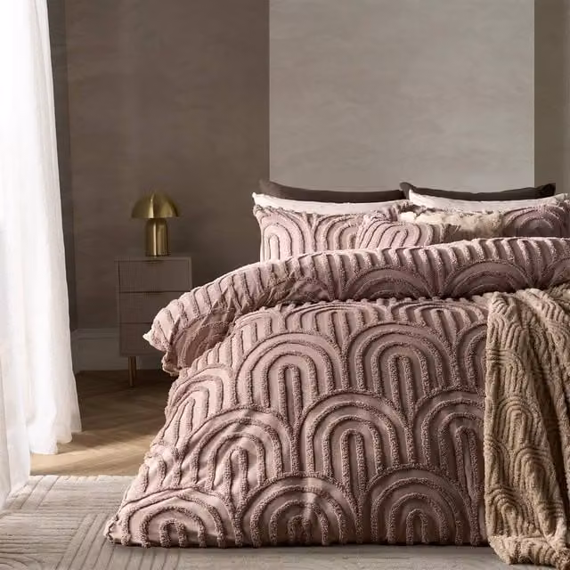 OHS Tufted Arches Bedding Set in Dusty Pink, including Duvet Cover (180 x 200 cm) and Pillowcase