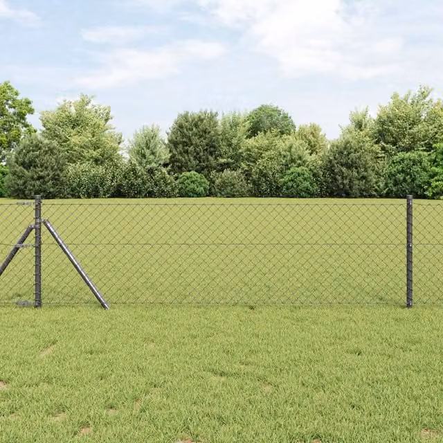 Berkfield Home Grey PVC Coated Galvanised Steel Chain Link Fence, W: 0.8 m, L: 25 m – 1