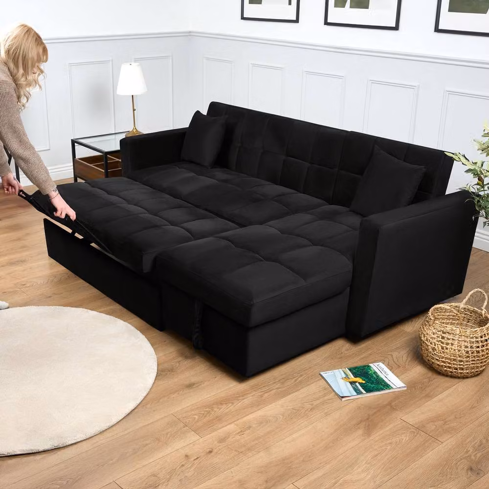 Bravich LTD Milo Reversible L-Shape Corner Sofa Bed with Storage in Black Velvet, W/D/H: 206 x 140 x 80 cm – 5
