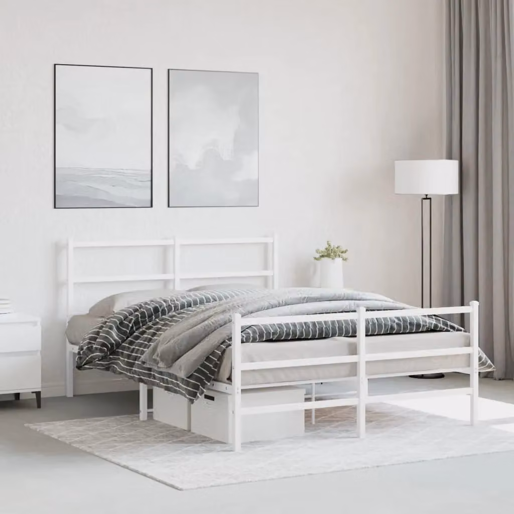 Berkfield Home Metal Bed Frame with Footboard, White, W/D/H: 140 x 190 cm – 3