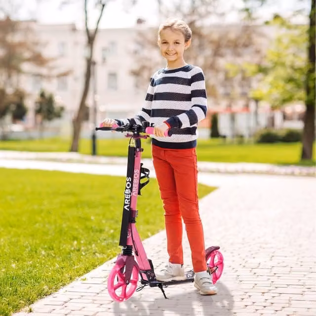 AREBOS Foldable Cityroller Scooter with LED Lights, Pink