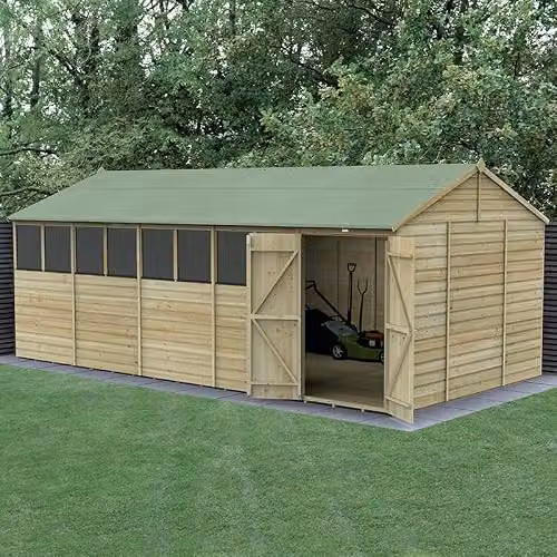 Forest Garden Reverse Apex Wooden Shed with 8 Windows and Double Doors in Green and Brown – 2