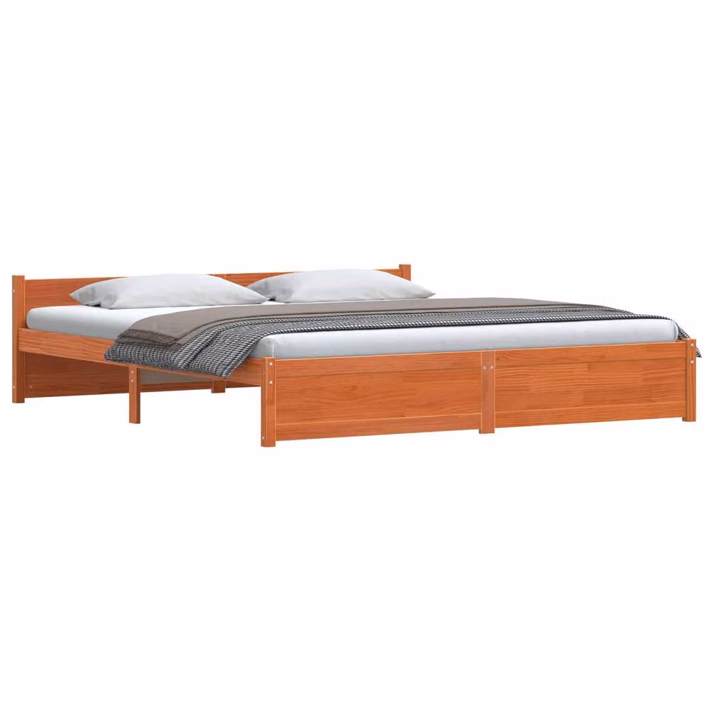 Berkfield Home Solid Pine Wood Bed Frame in Wax Brown, W/D/H: 205.5 x 185.5 x 51 cm – 2