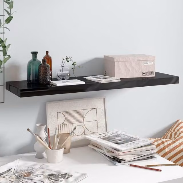 Berkfield Home Floating Wall Shelf in High Gloss Black, W/D/H: 90 x 23.5 x 3.8 cm – 1