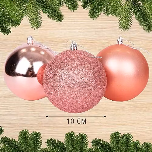 SHATCHI 3-Piece Shatterproof Christmas Bauble Set in Gold, Silver and Pink, Diameter: 10 cm – 2