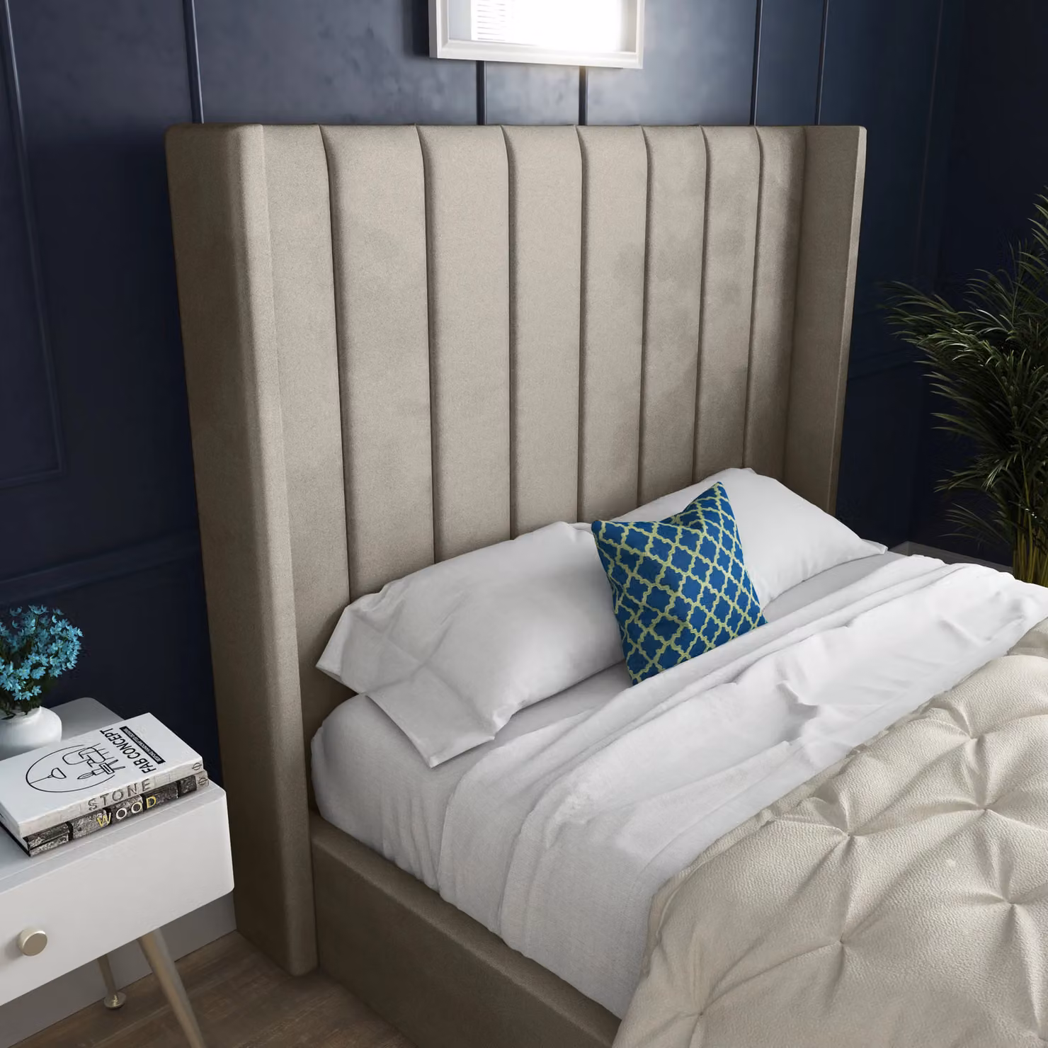 DS Living Oxford Upholstered Soft Velvet Bed Frame in Beige, W/D/H: 200 x 200 cm – 2