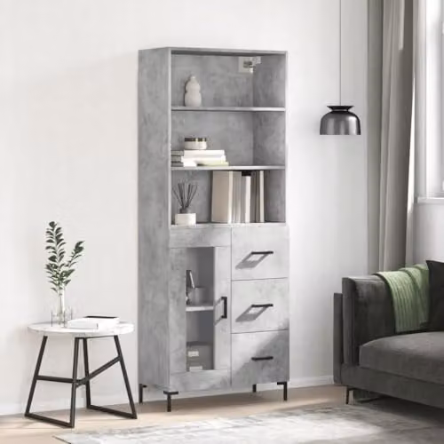 vidaXL Modern Highboard in Concrete Grey with Glass Doors and Drawers, W/D/H: 69.5 x 34 x 180 cm – 2