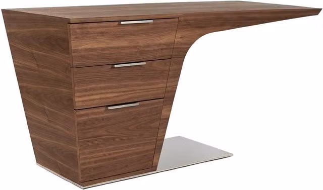 Angel Cerda Walnut Veneer Writing Desk in Brown with Chromed Stainless Steel Base, W/D/H: 150 x 60 x 76 cm