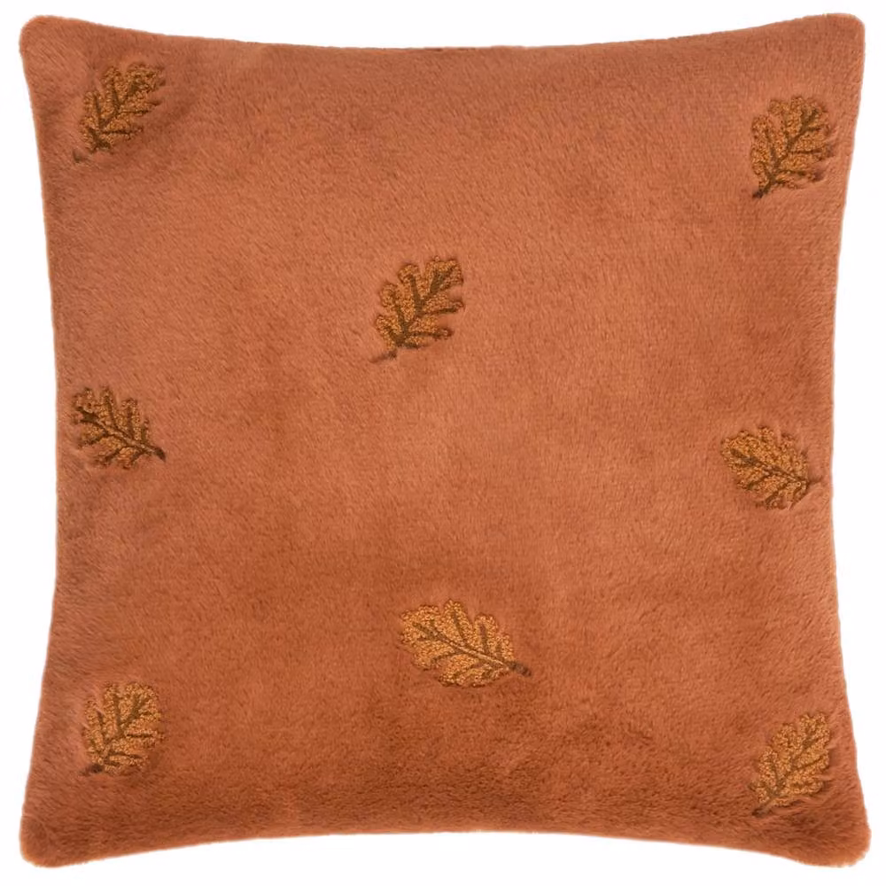 Furn Autumn Trail Embroidered Faux Fur Cushion in Orange, W/D/H: 45 x 45 x 45 cm – 2