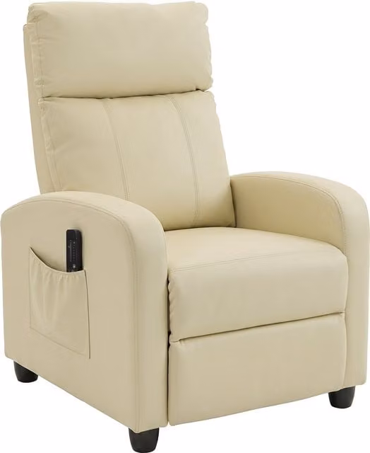HOMCOM Cream White Faux Leather Recliner Armchair with Adjustable Leg Rest and Side Pocket