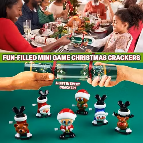 KreativeKraft Christmas Crackers Pack of 6 in Green and Multicolour with Mini Games and Wind Up Toys – 2