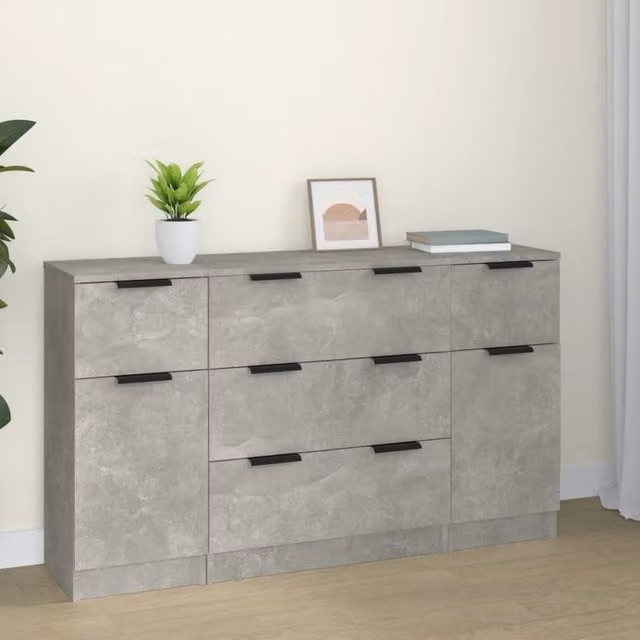 Berkfield Home 3 Piece Sideboard Set in Concrete Grey Matt MDF – 1
