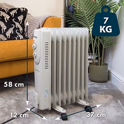 Jack Stonehouse 2000W Oil Filled Radiator, Freestanding Electric Heater with Thermostat and Overheat Protection, White or Grey – 3