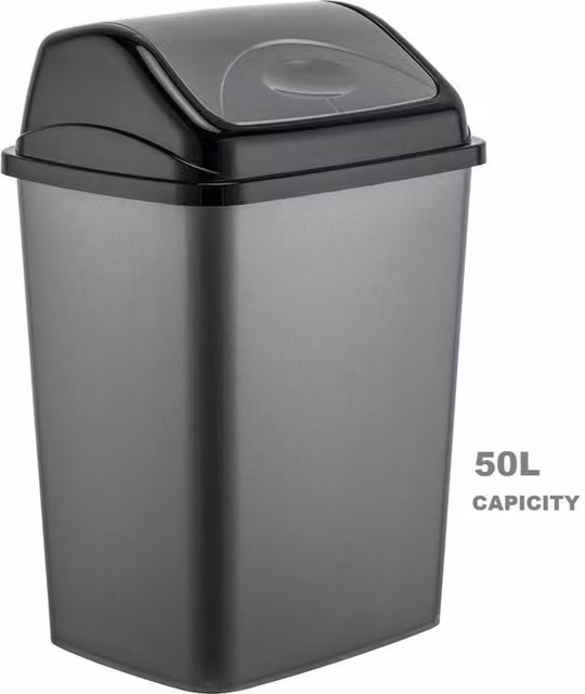 MantraRaj Black Plastic Kitchen Dustbin with Swing Top, 50l