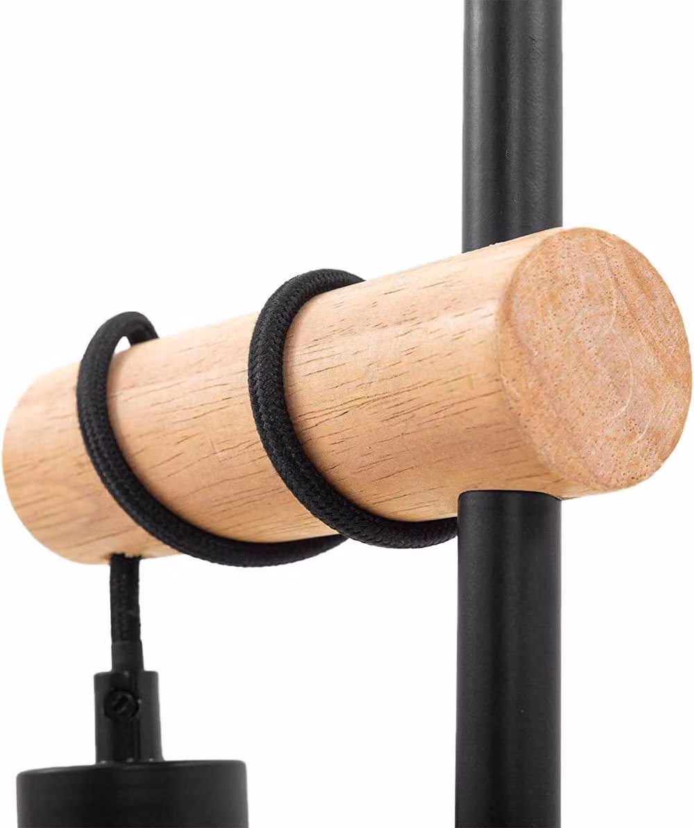 Goeco Retro Table Lamp in Black and Wood with E27 Socket and Rotary Switch, H 46 cm x W 16 cm x D 16 cm – 3