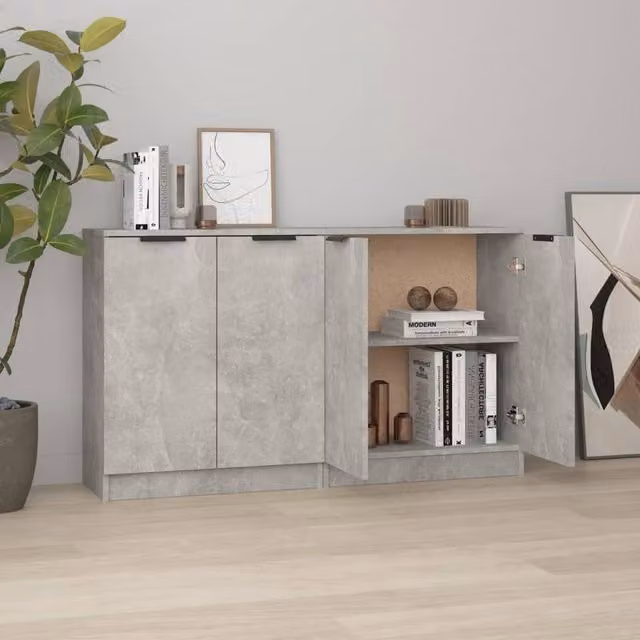 Berkfield Home Set of 2 Sideboards in Concrete Grey, W/D/H: 60 x 30 x 70 cm