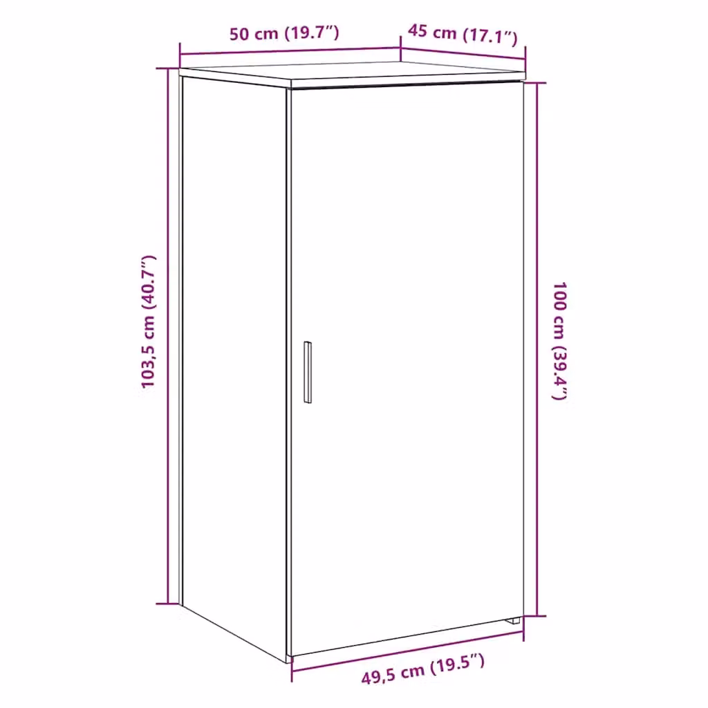 Berkfield Home Grey Sonoma Storage Cabinet with Hinged Doors and Internal Shelves, W: 50 cm, D: 45 cm, H: 103.5 cm – 2