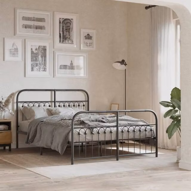 Berkfield Home Metal Bed Frame with Footboard, Black, W: 137 cm, L: 190 cm – 1