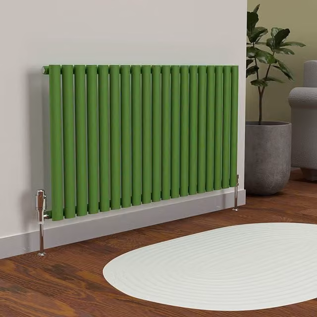 Lux Heat Oval Horizontal Coloured Radiator in Apple Green, W: 114 cm, H: 60 cm