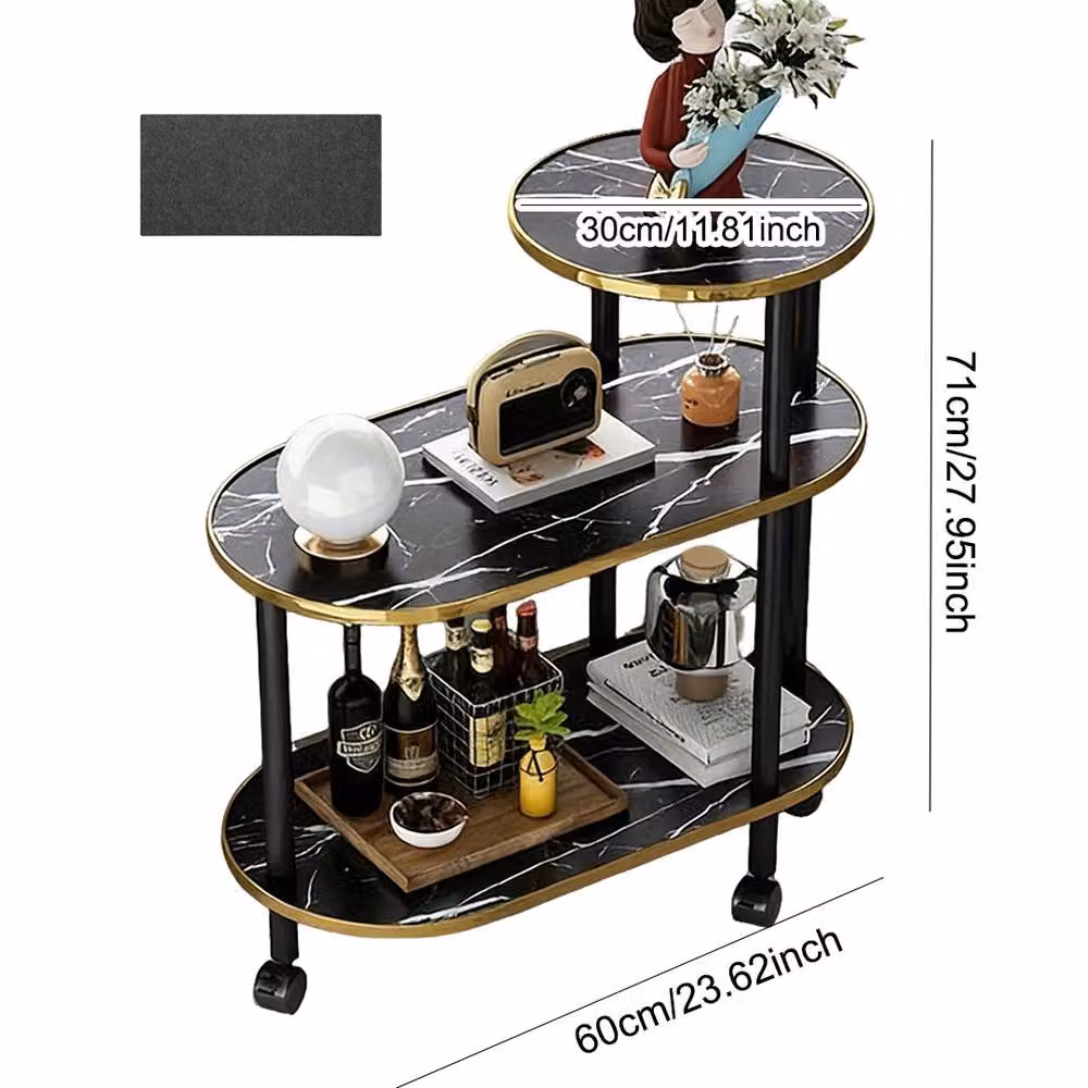 Ventryn Black 3-Tier Oval Marble Coffee Table with Castors – 2