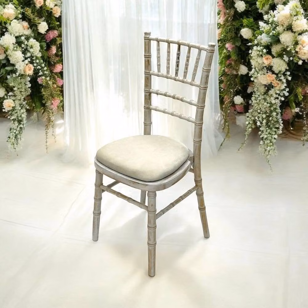 PAWNORA Classic White Wedding Chairs with Fabric Cushions – 2