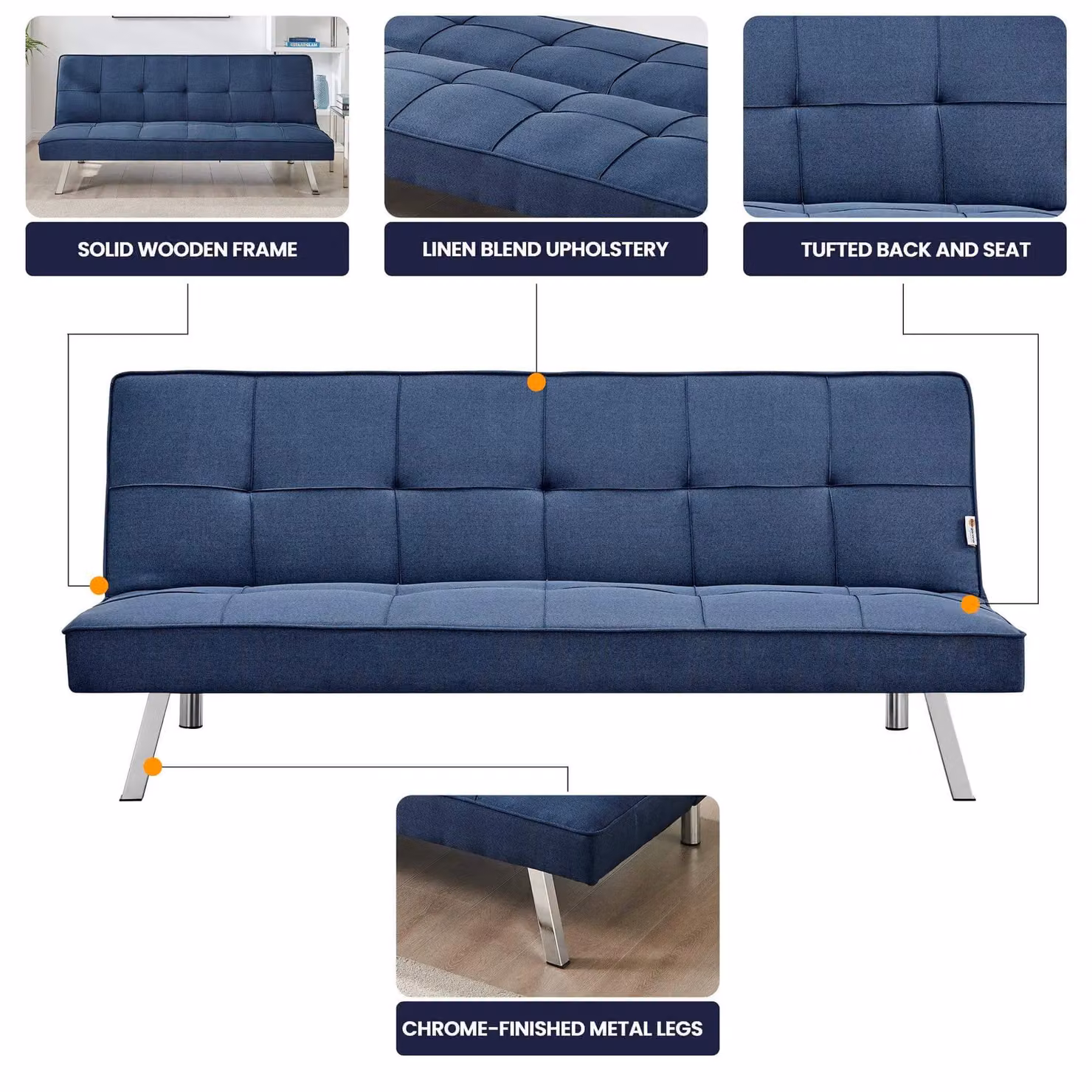 Bravich LTD 3 Seater Click Clack Fabric Sofa Bed in Blue – 4