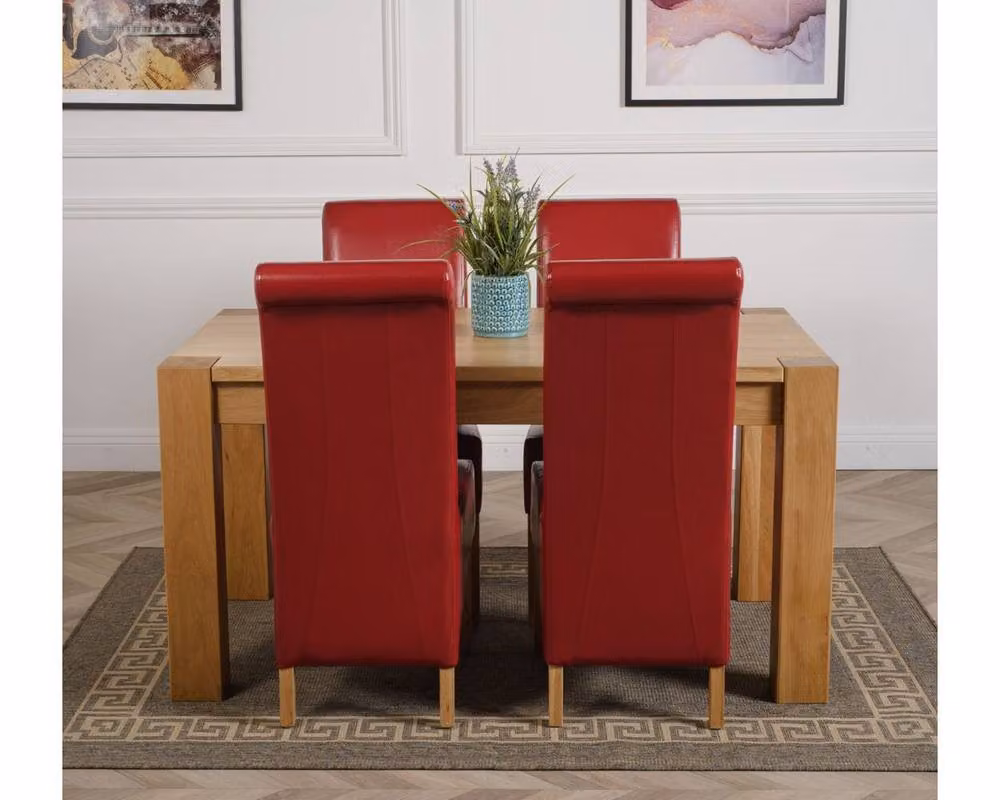 Thats Furniture Kuba Oak Dining Table and 4 Red Montana Leather Chairs Set, W: 150 cm, D: 85 cm, H: 78 cm – 2