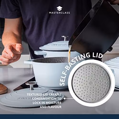 MasterClass Cast Aluminium Casserole Dish with Lid, Blue, 2.5L – 4
