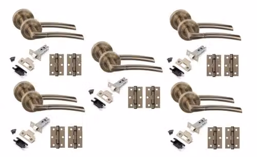 Golden Grace Indiana Door Handles with Latch in Antique Brass, 5 Sets – 1