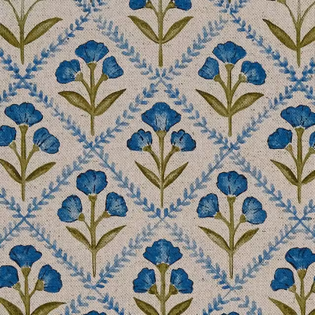 Prestigious Textiles Chatsworth Floral Cotton and Linen Fabric in Cornflower Blue