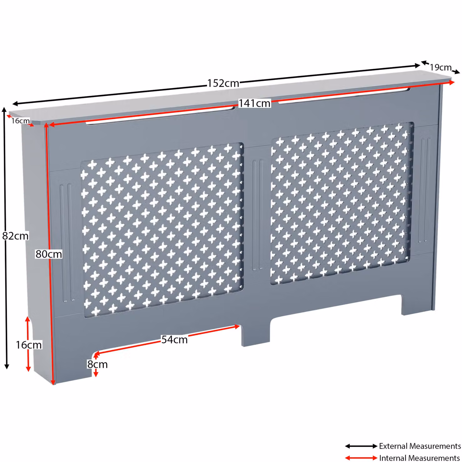 Vida Designs Oxford Geometric Radiator Cover in Grey MDF, H 82.0 cm x W 152.0 cm x D 19.0 cm – 2