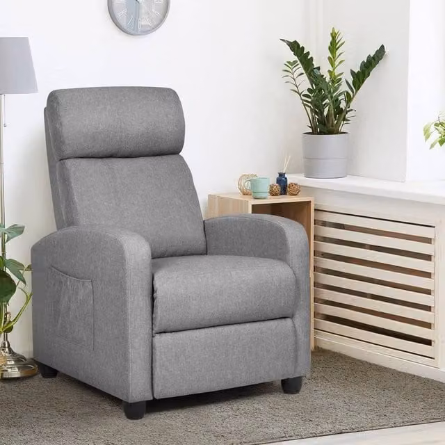 KORVIXA Modern Upholstered Relax Recliner Armchair in Grey, W/D/H: 100 x 100 x 100 cm