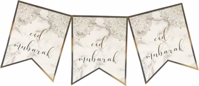 Peacock Supplies Eid Mubarak White and Gold Paper Hanging Pennant Banner