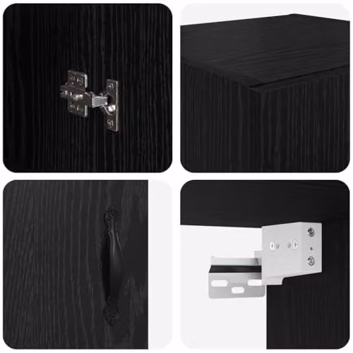 vidaXL Modern Highboard in White and Black Oak with Hinged Doors, W/D/H: 69.5 x 34 x 180 cm – 3