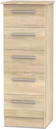 Welcome Furniture Contrast 5 Drawer Tall Narrow Chest of Drawers in Beige