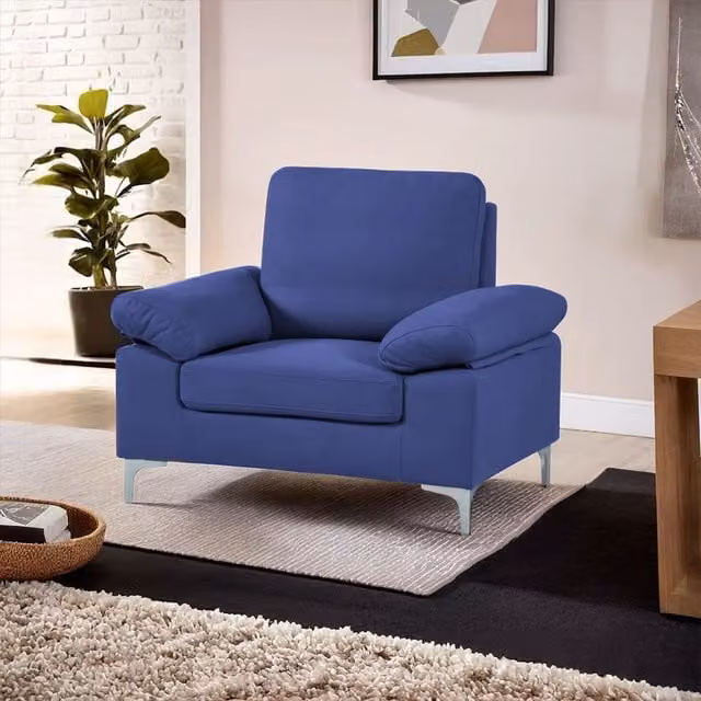 KOSY KOALA Modern One Seater Blue Fabric Sofa with Metal Feet – 1