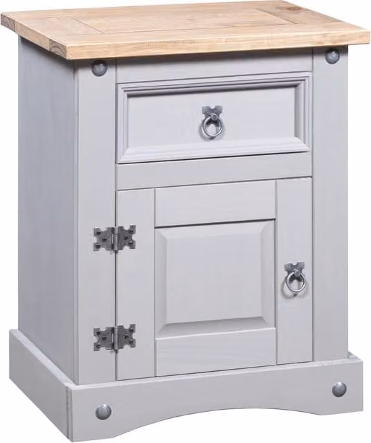 Berkfield Home Corona Range Mexican Pine Bedside Cabinet in Grey, W: 53 cm, D: 39 cm, H: 66 cm