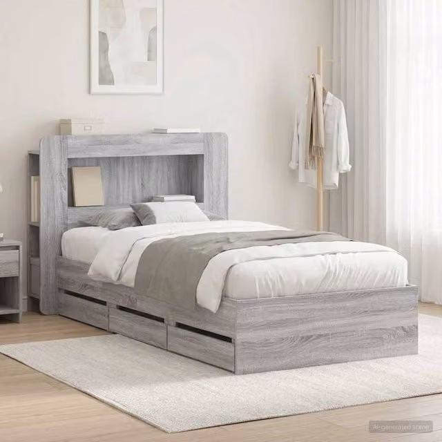 Berkfield Home Grey Sonoma Bed Frame with Storage Drawers, W/D/H: 90 x 190 cm, Engineered Wood
