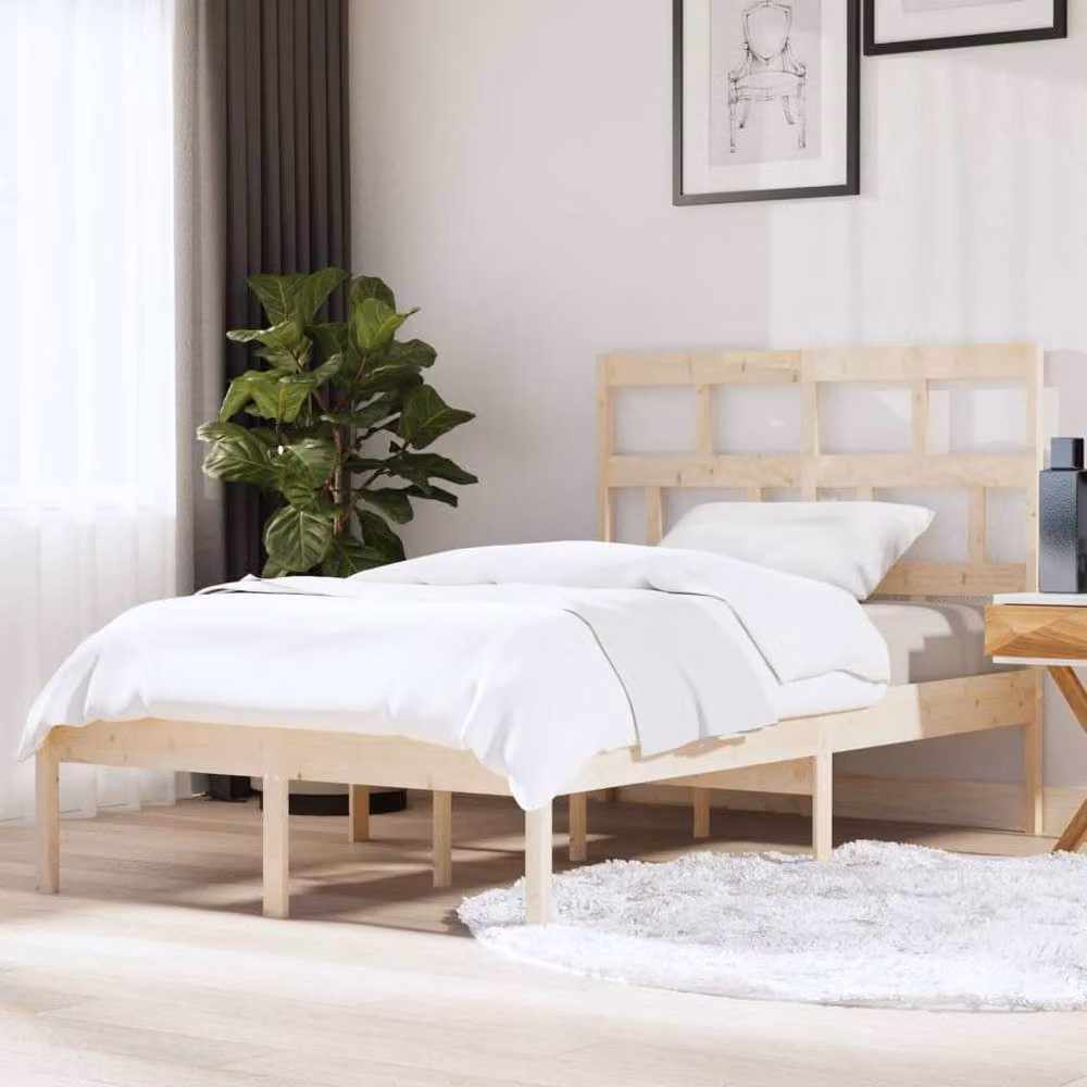 Berkfield Home Beautiful Solid Wood Pine Bed Frame in Beige, W/D/H: 120 x 200 cm – 2