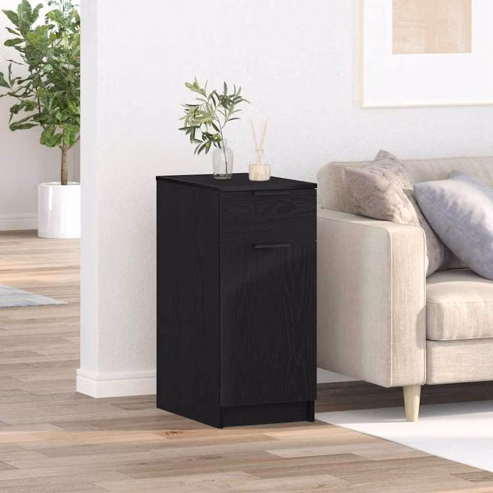 Berkfield Home Modern Desk Cabinet in Black Oak with Hinged Doors and Drawers, W/D/H: 33 x 50 x 75 cm – 2