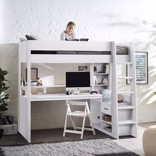 Julian Bowen Blaze White Wooden Single Highsleeper Bed with Stairs and Drawers W/D/H: 196.5 x 90 x 141 cm – 1