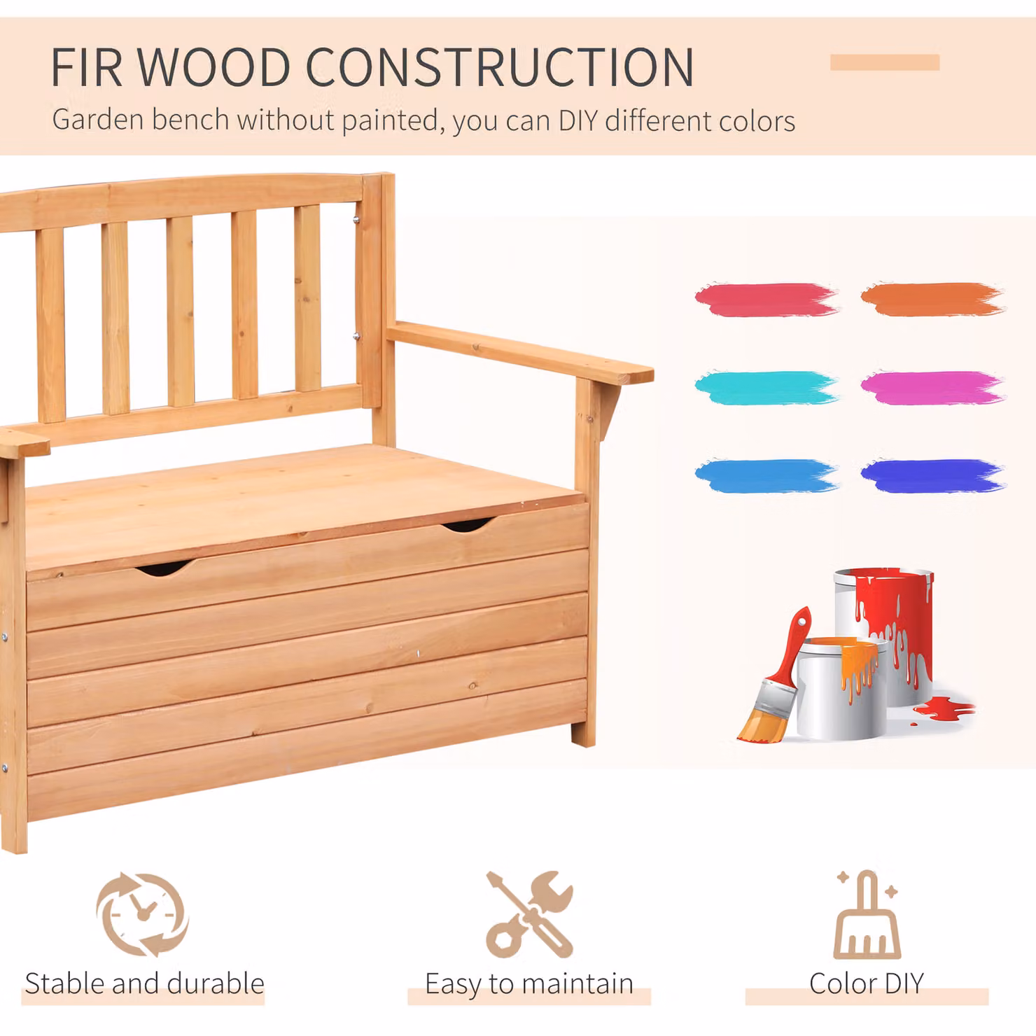 Outsunny Rustic Brown Fir Wood Outdoor Garden Storage Bench with Armrests – 4