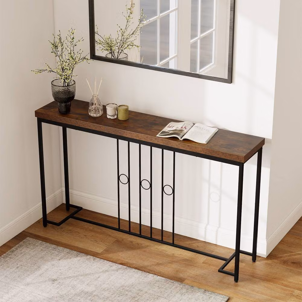 Costway Industrial Console Table in Brown, W: 140 cm, D: 30 cm, H: 75 cm – 3