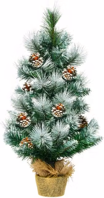 Costway Snow Flocked Pine Artificial Christmas Tree with Pine Cone Decoration, Green, Height: 60 cm