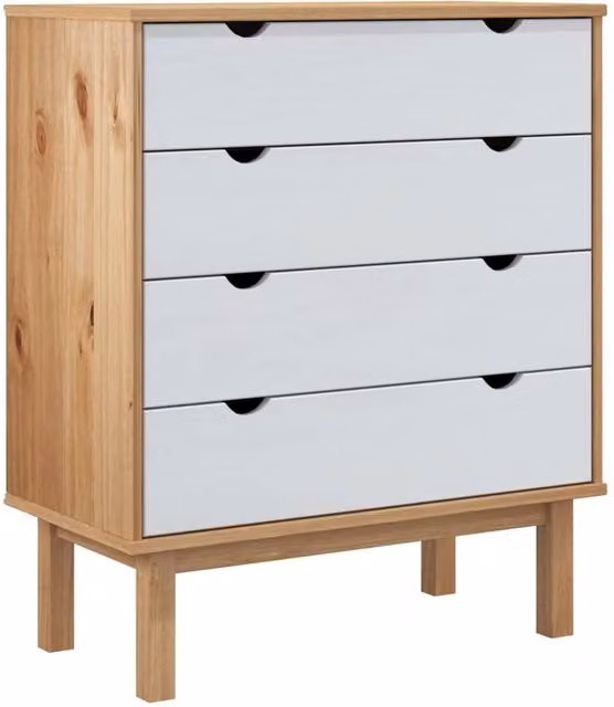 Berkfield Home OTTA Drawer Cabinet in Brown and White Solid Pine Wood, W: 76.5 cm, D: 39.5 cm, H: 90 cm – 1