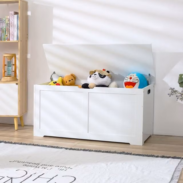 Xample Childrens Wooden Toy Box Chest in White with Soft Close Lid